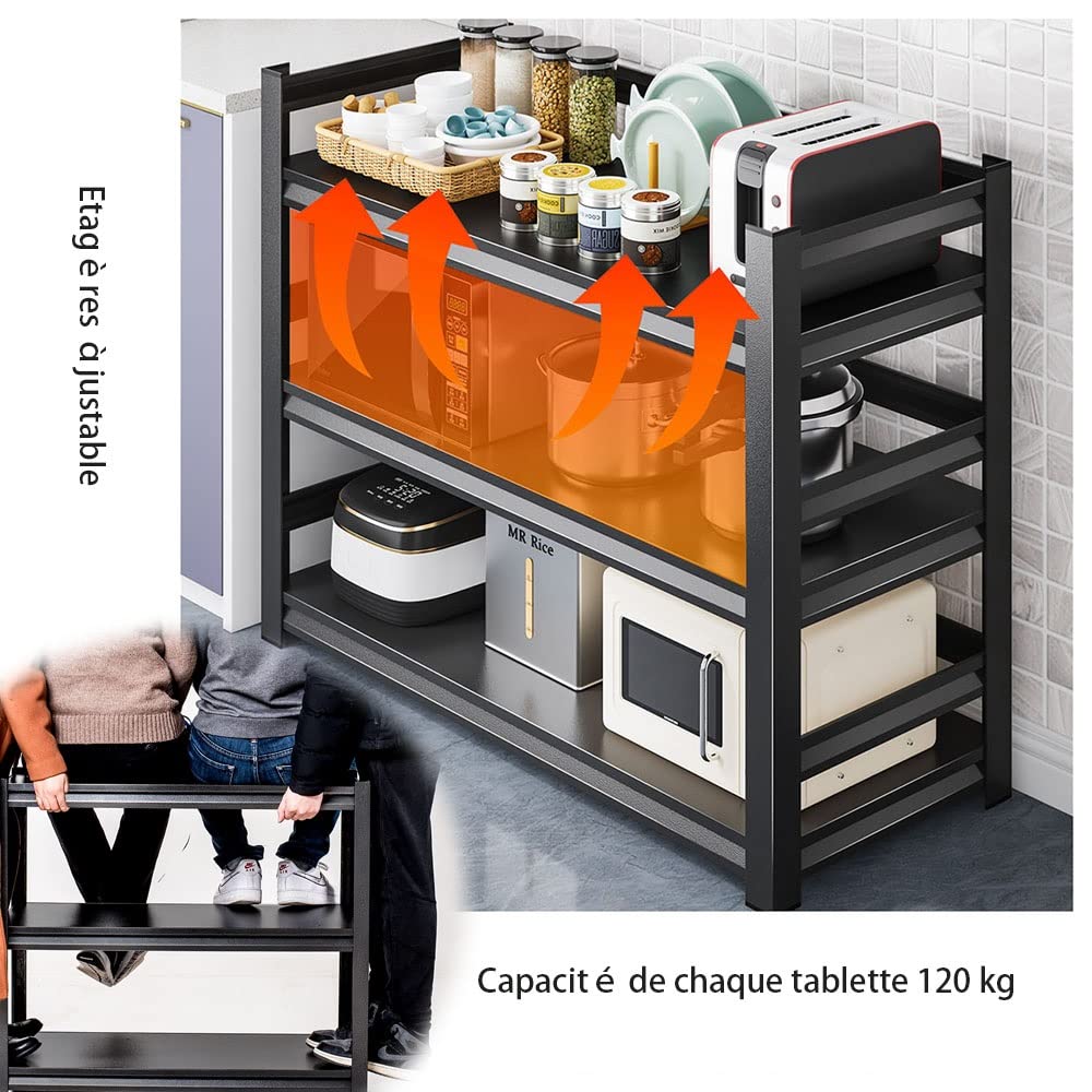 Scaffali cucina/Home Scaffale metallo per carichi pesanti con 3 Livelli/MAX 450KG/Scaffali in metallo per garage come scaffali per ripostiglio o officina L.80/90/100/120cm Nero ( Size : 24x12x32 in/60