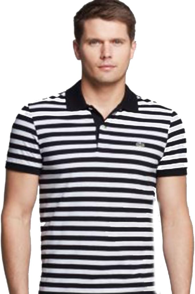 Lacoste Men's GLC Short Sleeve Jersey Stripe Polo Shirt Black/White-Paladium Grey Polo Shirt XL (EUR 7)