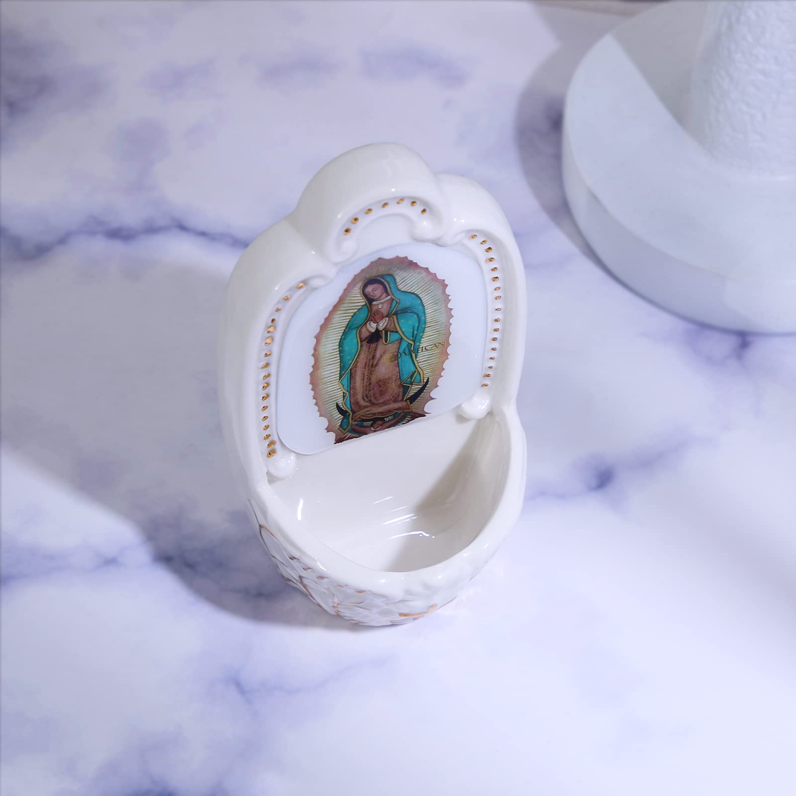 KOMI Porcelain Catholic Holy Water Font Our Lady of Guadalupe Holy Water Font for Entrance of Home Church Wall Hanging Decor Gift for First Communion Confirmation Housewarming Catholic