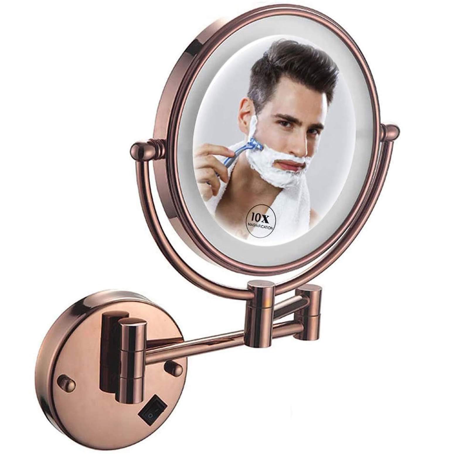 Miroir de Maquillage LED 10X Rechargeable : Clarté Double Face et Pivot à 360° Rose Gold
