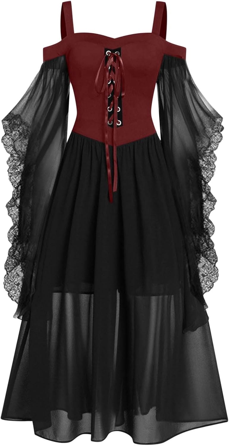 Ewleguzka Vintage Damenkleid - Gothic Kleid Mit Korsett Für Halloween & Partys