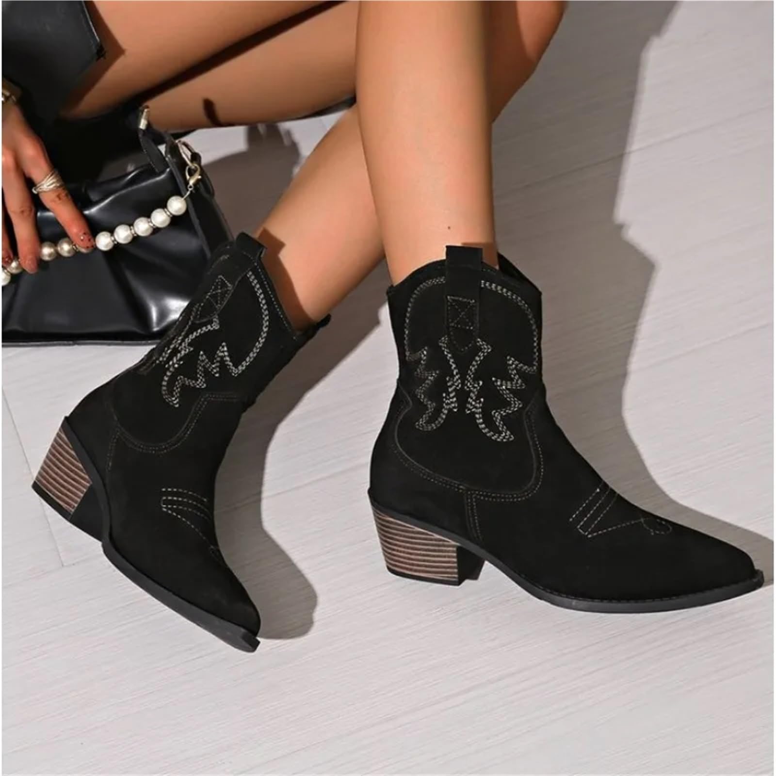 Stivali Alti Fino al Ginocchio da Donna Gladiatore, Moda, Ricamo, Scarpe con Tacco Alto e Spesso, Stivaletti Lunghi da Esterno da Donna per Festa a Tema Concerto Country(Style 1,38)