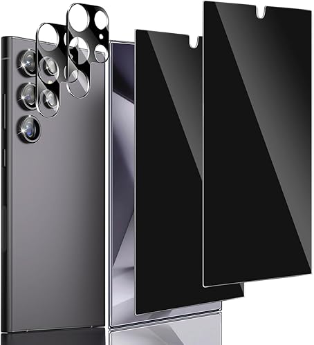 Kanosan Protector de pantalla de privacidad compatible con Samsung Galaxy S24 Ultra, vidrio templado con protector de lente de cámara, compatible