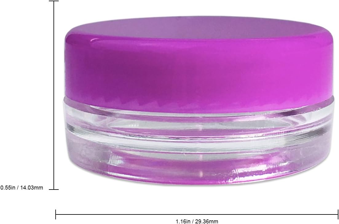 (500 Pieces Jars + Lid) Beauticom 3G/3ML (0.1 oz) Round Clear Jars with PURPLE Screw Cap Lids for Scrubs, Oils, Toner, Salves, Creams, Lotions, Makeup Samples, Lip Balms - BPA Free
