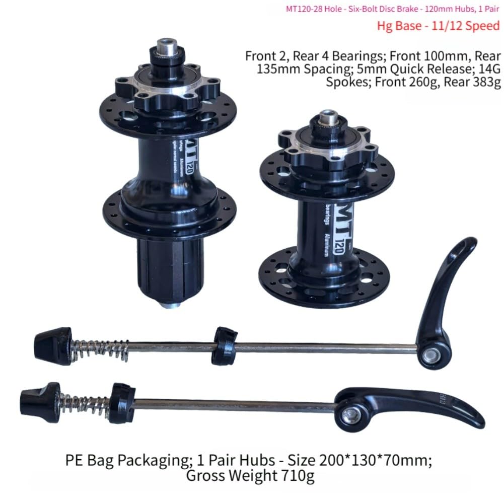 Set mozzo per bici anteriore 100 mm posteriore 135 mm sgancio rapido 28/32H cuscinetti sigillati 6 bulloni disco per HG 11/12 velocità in lega di alluminio nero