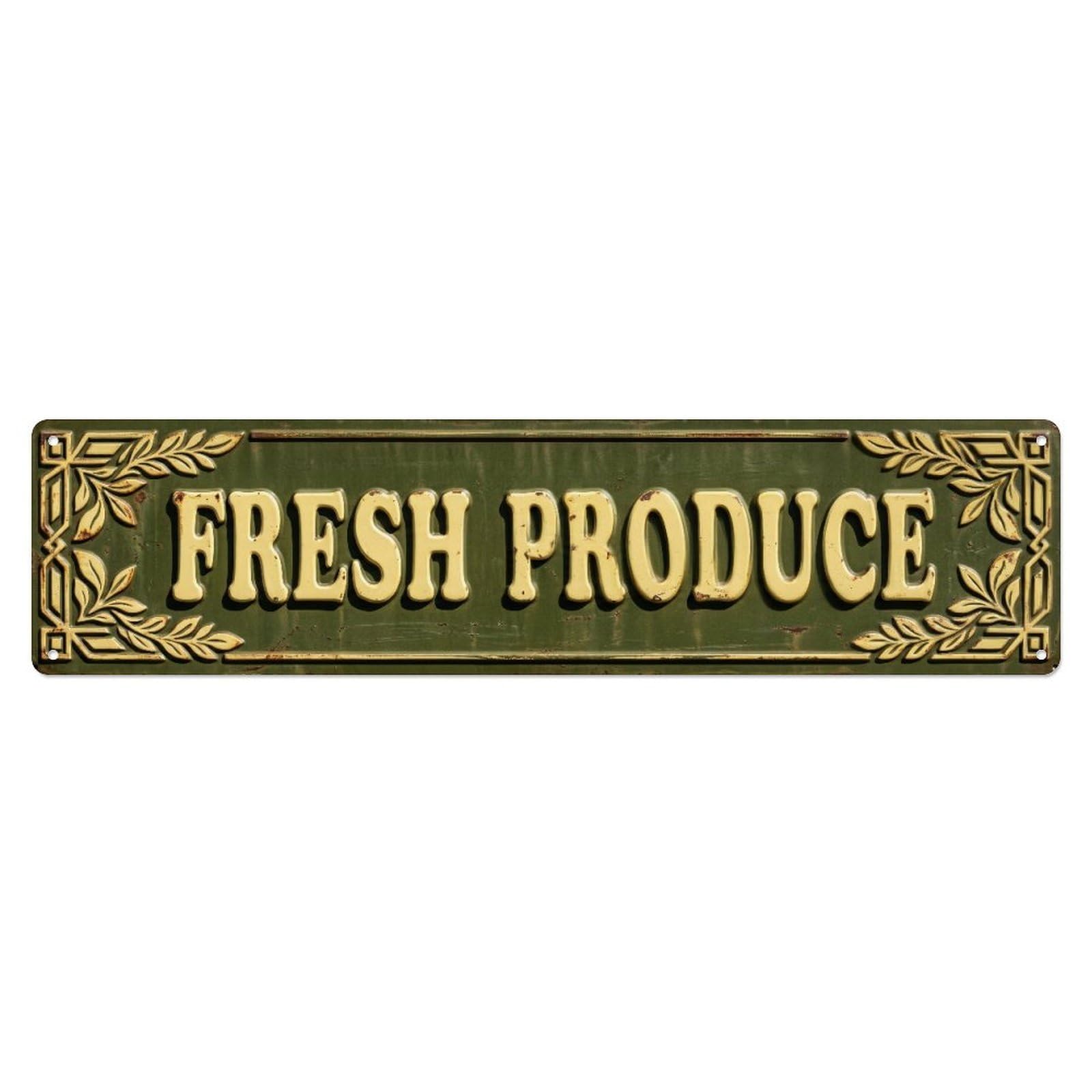 FRESH PRODUCE Vegetables Fruits Metal Tin Skinny Sign Plaque Wall Decor for Cafe, Club Bar, Office, Home Garden Metal Poster 4x16Inch