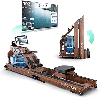 Bluefin Fitness Blade Aqua W-1 | Rameur à Eau électrique | 100% Bois de frêne | Rameur Pliable pour Usage à Domicile | Ecran LCD | Intégration de l'application Kinomap