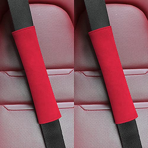 JEYODA 2Pcs Suede Car Seat Belt Cover Pads, Shoulder Seatbelt Pads Cover, Car Seat Strap Belt Covers Shoulder Pad for Adults and Children (red)