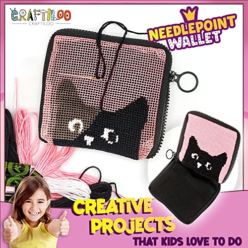 Image of Needlepoint Kit for Kids Ages 6-12 - Cat Wallet Cross Stitch Craft