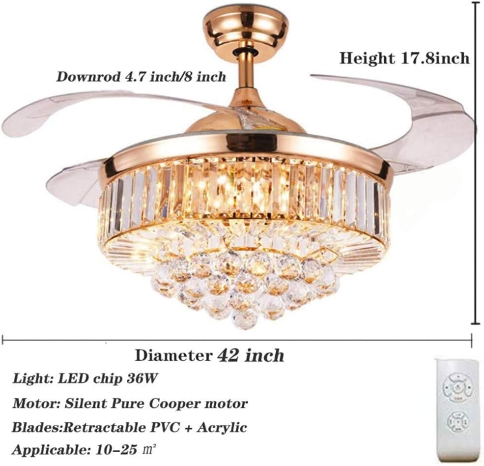 Lowest Price 42 Inch Luxury Crystal Retractable Ceiling Fan with Light Remote Control ,LED 3 Color Changing Fan Light Silent Invisible Fan Chandelier Lighting (Rose Gold) One-Day Sale: Up to 60% Off 42 Inch Luxury Crystal Retractable Ceiling Fan with Light Remote Control ,LED 3 Color Changing Fan Light Silent Invisible Fan Chandelier Lighting (Rose Gold)