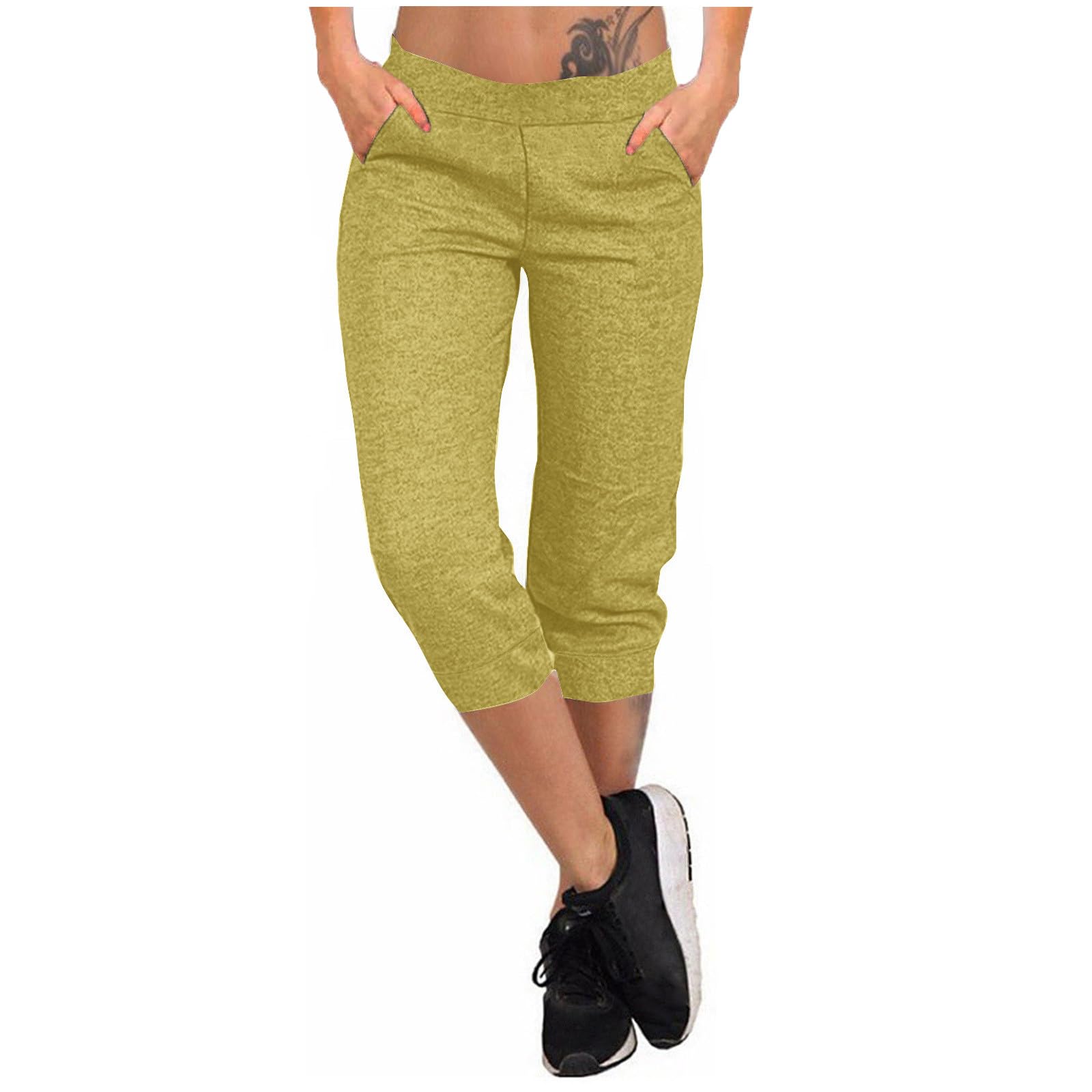 Cargo Capri Pants Women Casual Summer Cropped Joggers Capris Leggings w Pockets Elastic Waist Drawstring Sweatpants