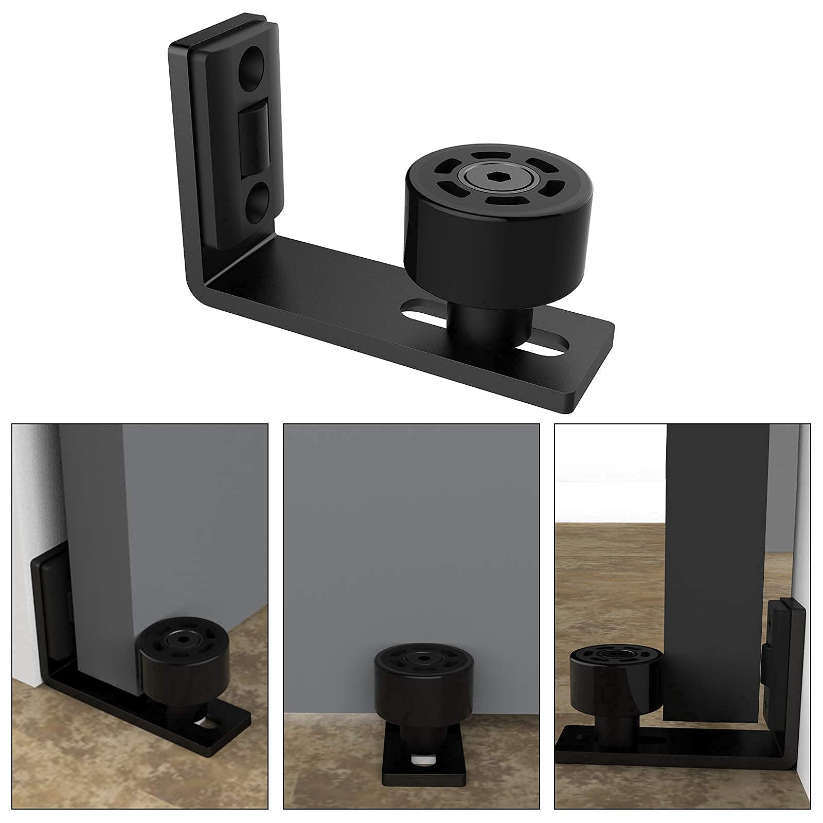 WOLFBIRD Guida a pavimento regolabile a parete/porta inferiore per porta scorrevole, guida a pavimento a doppia ruota classica nero