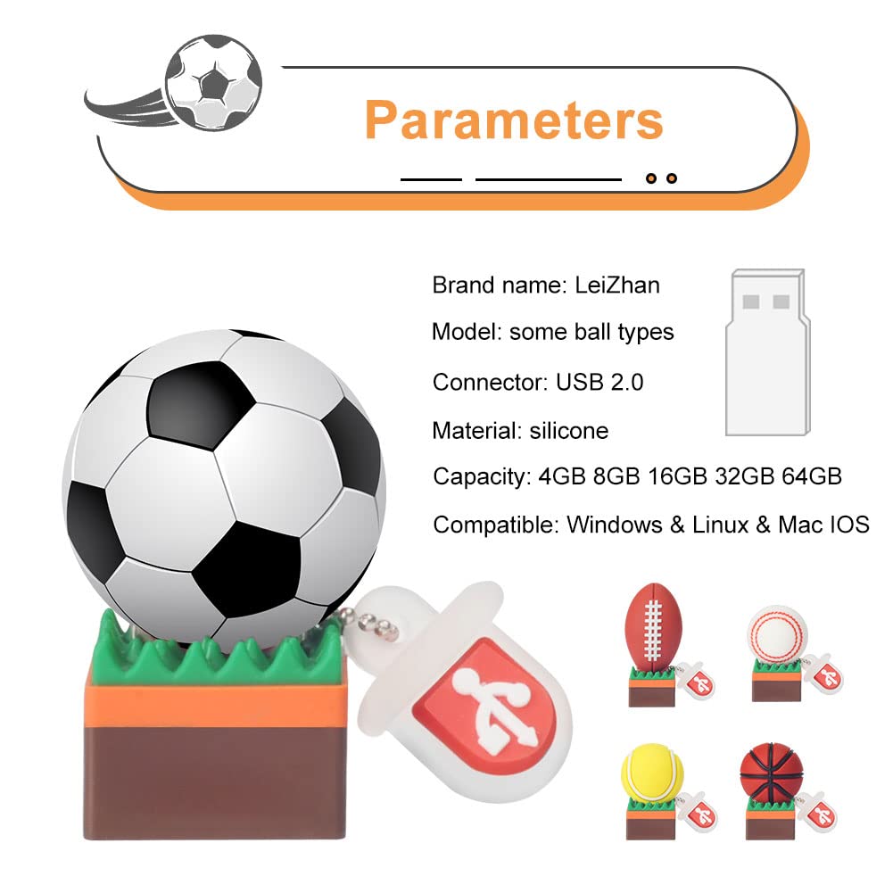 32GB*5 USB Chiavette Usb Flash Drive, Penna Usb Pendrive Tennis/Baseball/Soccer/Basketball/Rugby in Silicone, famiglia del bambino(32GB*5,Tennis/Baseball/Soccer/Basketball/Rugby)