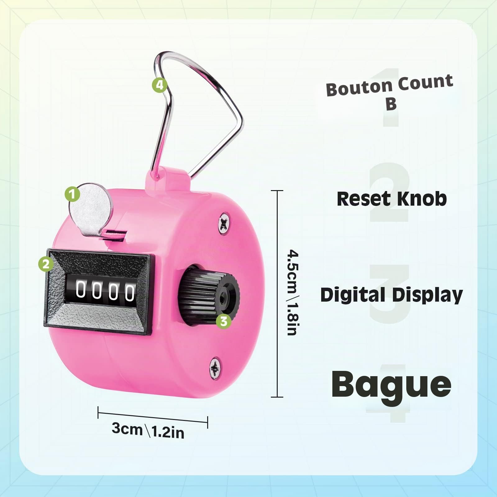 Compteur Manuel Couleur, Compteur à 4 Chiffres en Plastique ABS, Compteur à Cliquer pour Golf, Comptage, Tricot, etc.
