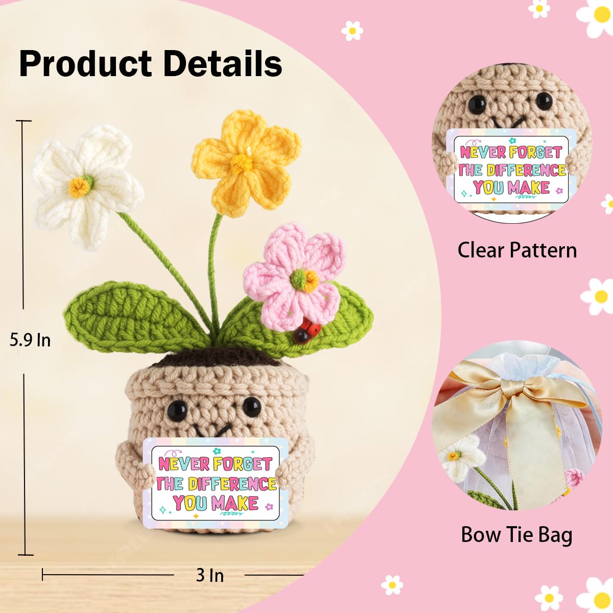 Teacher Gifts for Women Mentor,The Different You Make Emotional Support Plant Positive Crocheted Flowers Forget-Me-Not Gifts Teacher Appreciation Day Thank You Gift for Teachers Coworkers Mentors - 2