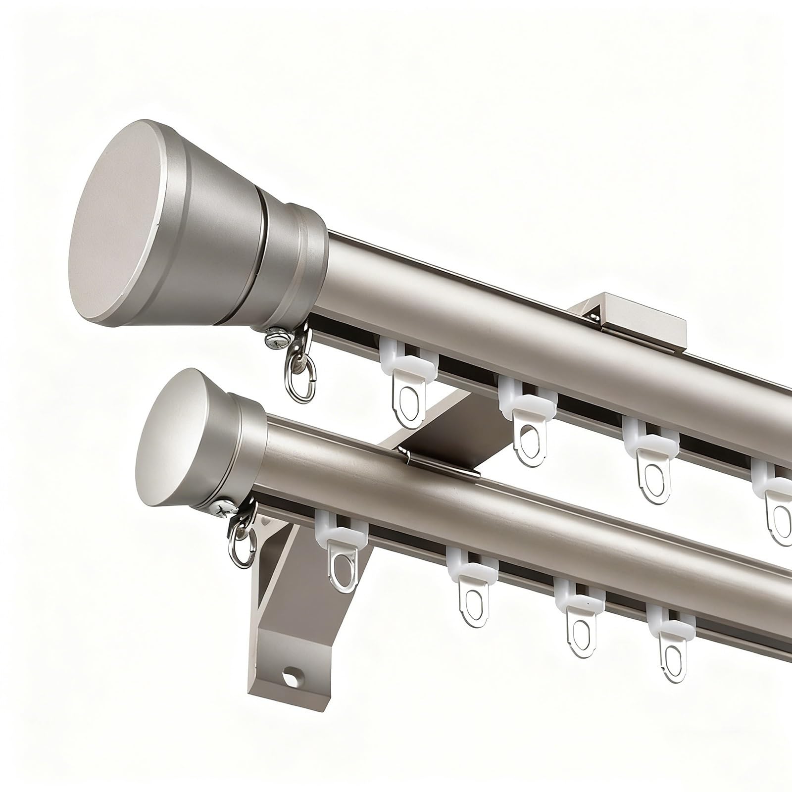 Luxury Aluminium Curtain Track (double Rods) Heavy Duty Wall Mounted Curtains Pole For Livingroom Bedroom, Curtain Rod With Rollers And Brackets(E,270cm/8.8ft(2 * 135cm))