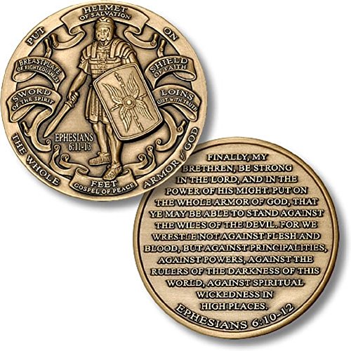 5 Pack Set of Challenges Coins Deluxe Collector’s Set | Antique Finished Armor of God High Relief Challenge Coin- Officially Licensed Each Coin Comes w/ a Pl (5 Pack Antique Finished Armor of God)