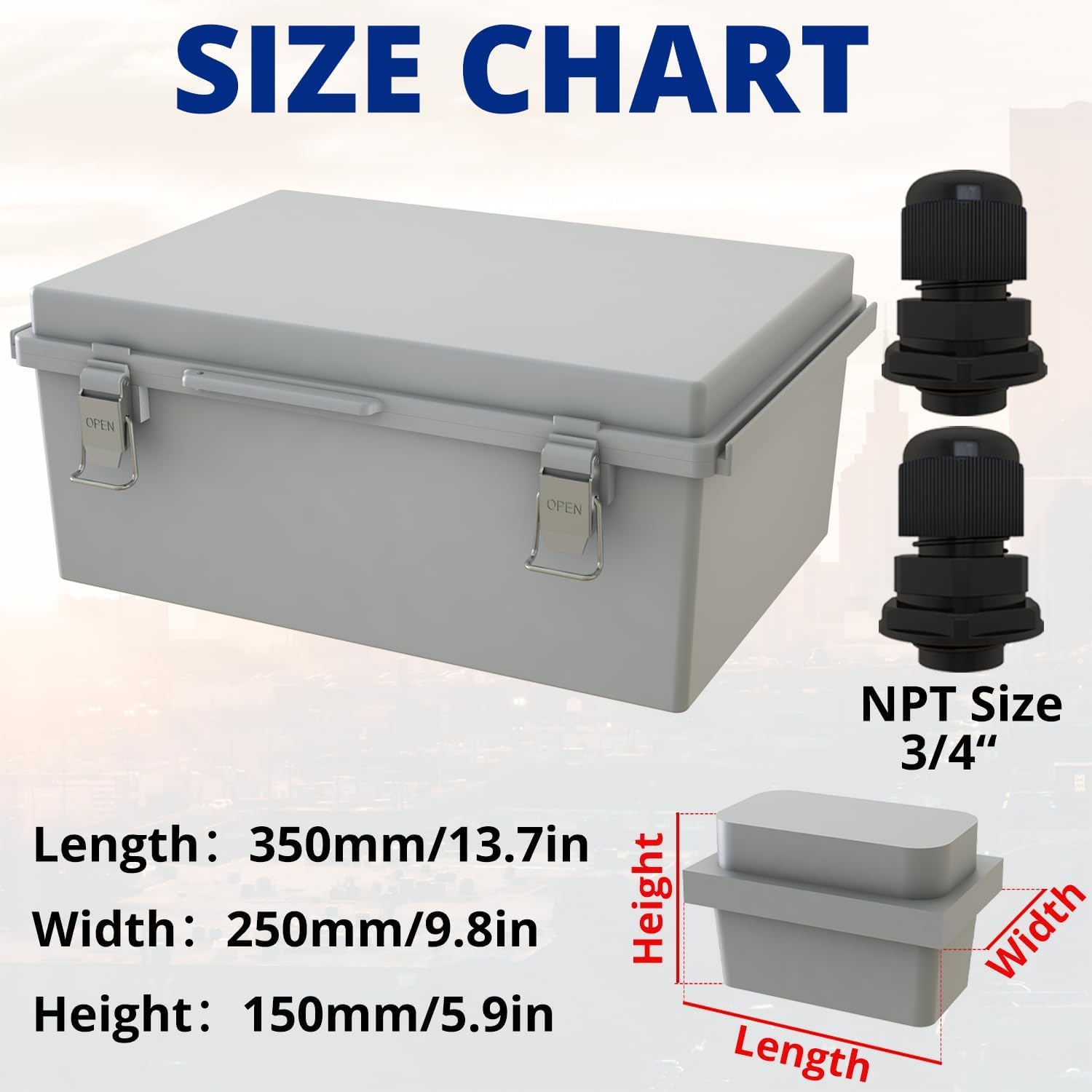 MAKERELE Graue elektrische Abzweigdose für Outdoor-Abdichtung, ausgelagerter IP67-ABS-Kunststoff, inklusive Montageplatte, Wandhalterung, Scharnierabdeckung und 2 x 1,9 cm NPT (34,8 x 24,9 x 14,9 cm)