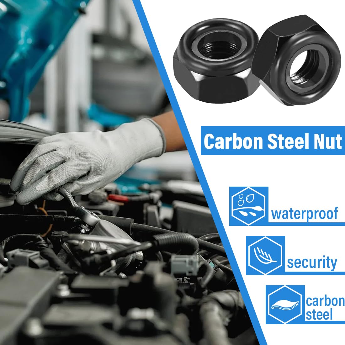 WeddHuis 50 Pezzi Dadi Autobloccanti M6 Dadi di Sicurezza Esagonali Metrici in Acciaio Inox (M6) (Nero)