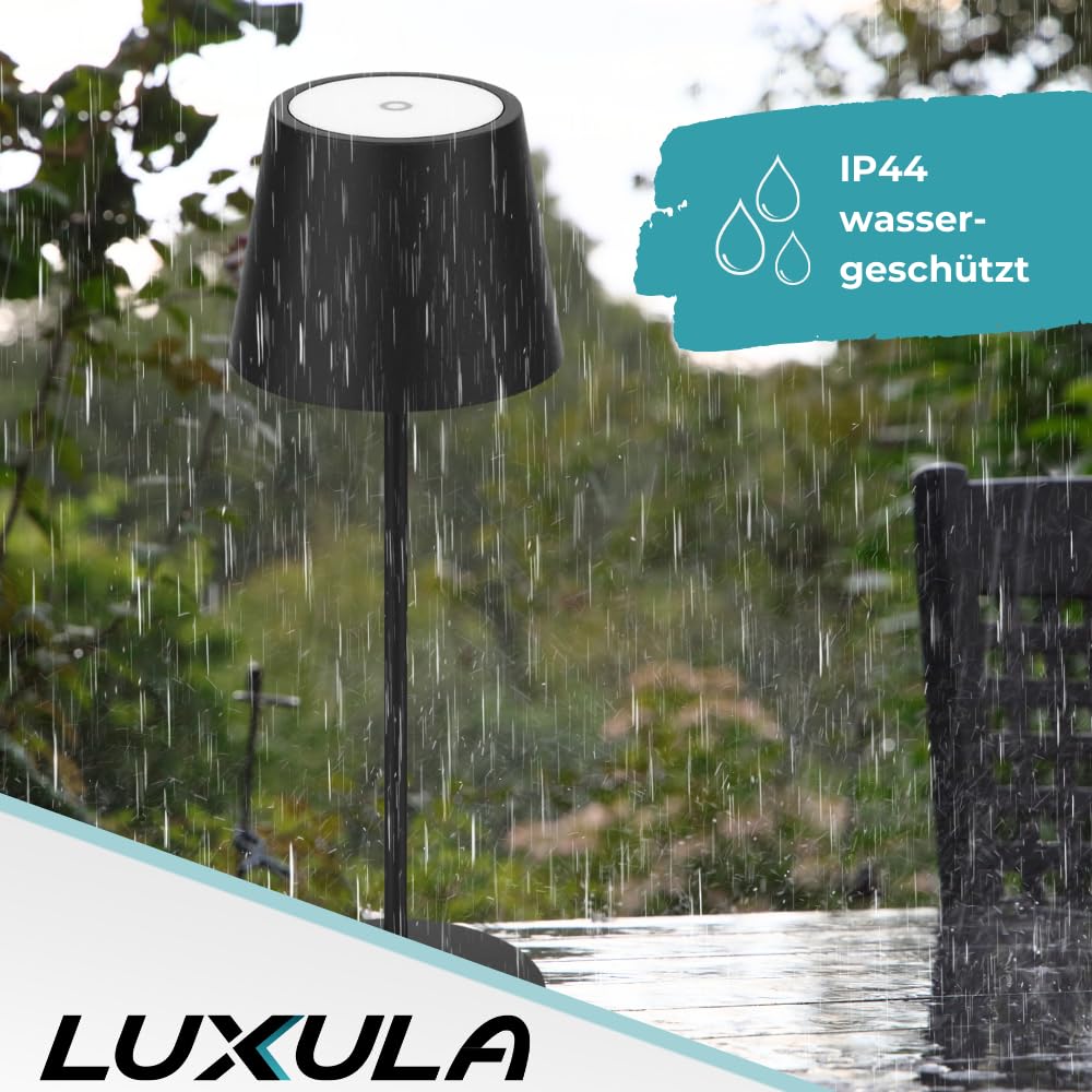 LUXULA Dimmbare LED Tischlampe mit Akku und Touchfunktion - 3 Lichtfarben CCT - Kabellos - Indoor & Outdoor - IP44 - USB - Tischleuchte Außen Camping - 6er Set