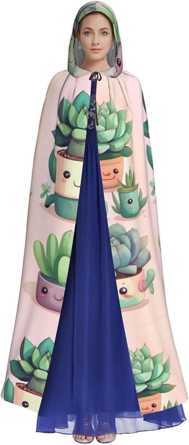 Lovely Succulent Plants Men Women Halloween Role Play Party Decoration Hooded Poncho Black
