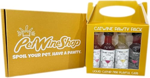 PetWineShop Cat Wine Pawty Pack Catnip Wine CatWine Set para gatos Set de regalo (paquete amarillo)