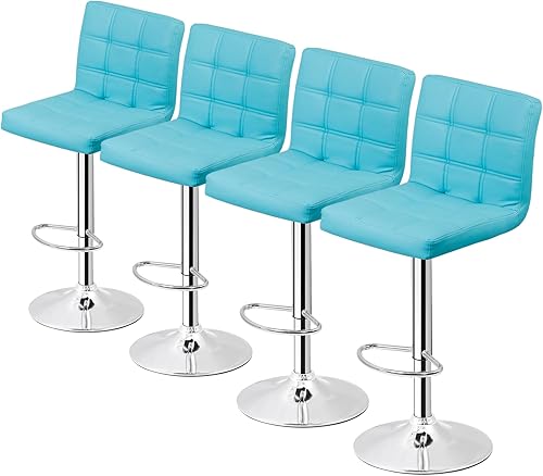 Miniatura 30 de ZENY Taburetes de bar extragrandes – Sillas de mostrador ajustables de altura giratoria, juego de 4, taburetes cuadrados de piel sintética para