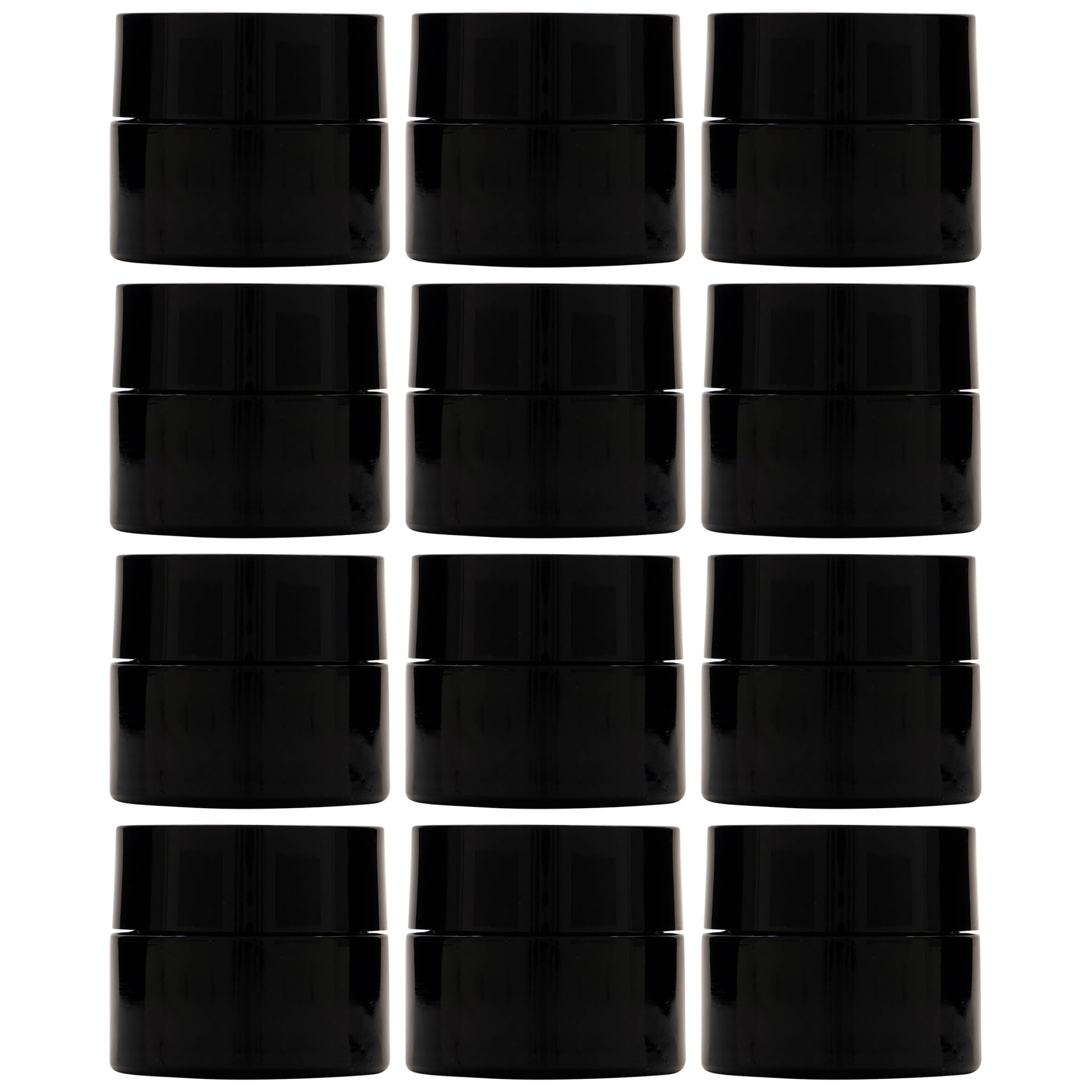 Set di 12 barattoli per cosmetici da 50 ml in vetro riciclato verde con tappo a vite nero