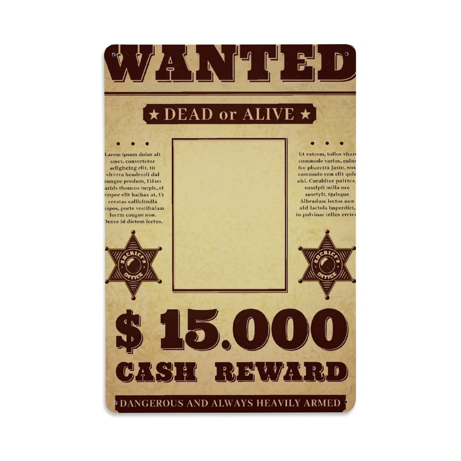 Nestemfo Vintage Wanted Poster Western Style Design Tin Sign Metal Sign, Living Room,Bar, Home, Bedroom Wall Decor,Retro Metal Poster 8X12 Inches