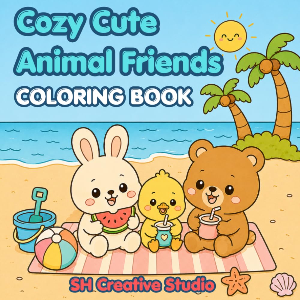 Cozy Cute Animal Friends Coloring Book: Bold and Easy Designs for Stress Relief and Relaxation | Cozy Coloring Book for Teens and Adults