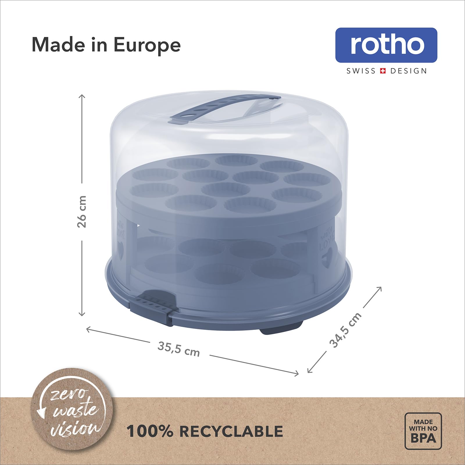 Boîte à Gâteau Rotho Fresh - Plastique Alimentaire, Transparent/Turquoise, 36x16.5x16.5cm