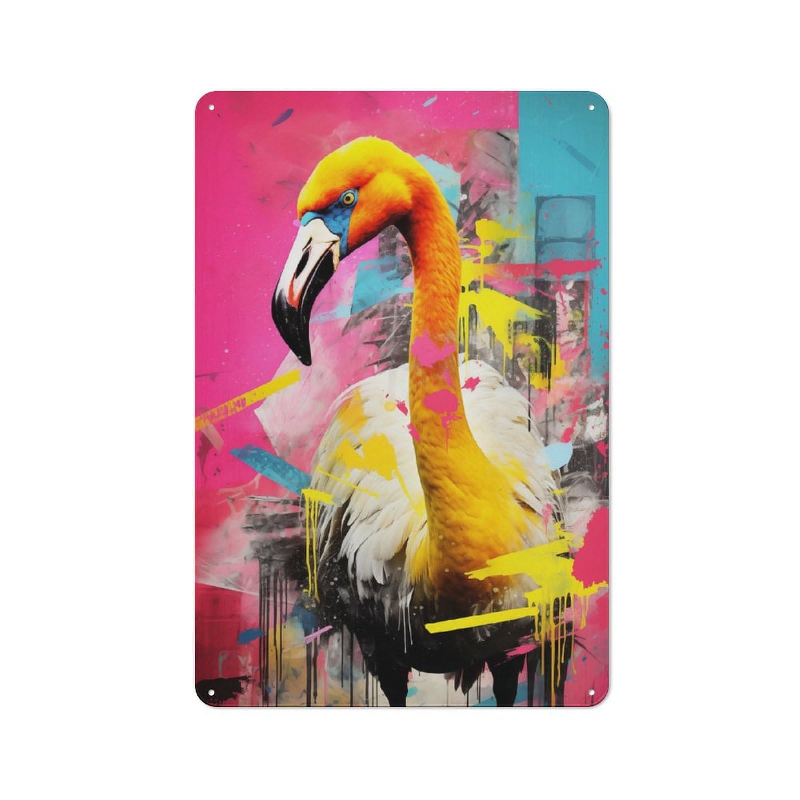 Junmoney Flamingo Graffiti Rustic Metal Plaque 30X20cm For Lounge Or Reading Corner, For Home Office, Studio And Craft Room Walls