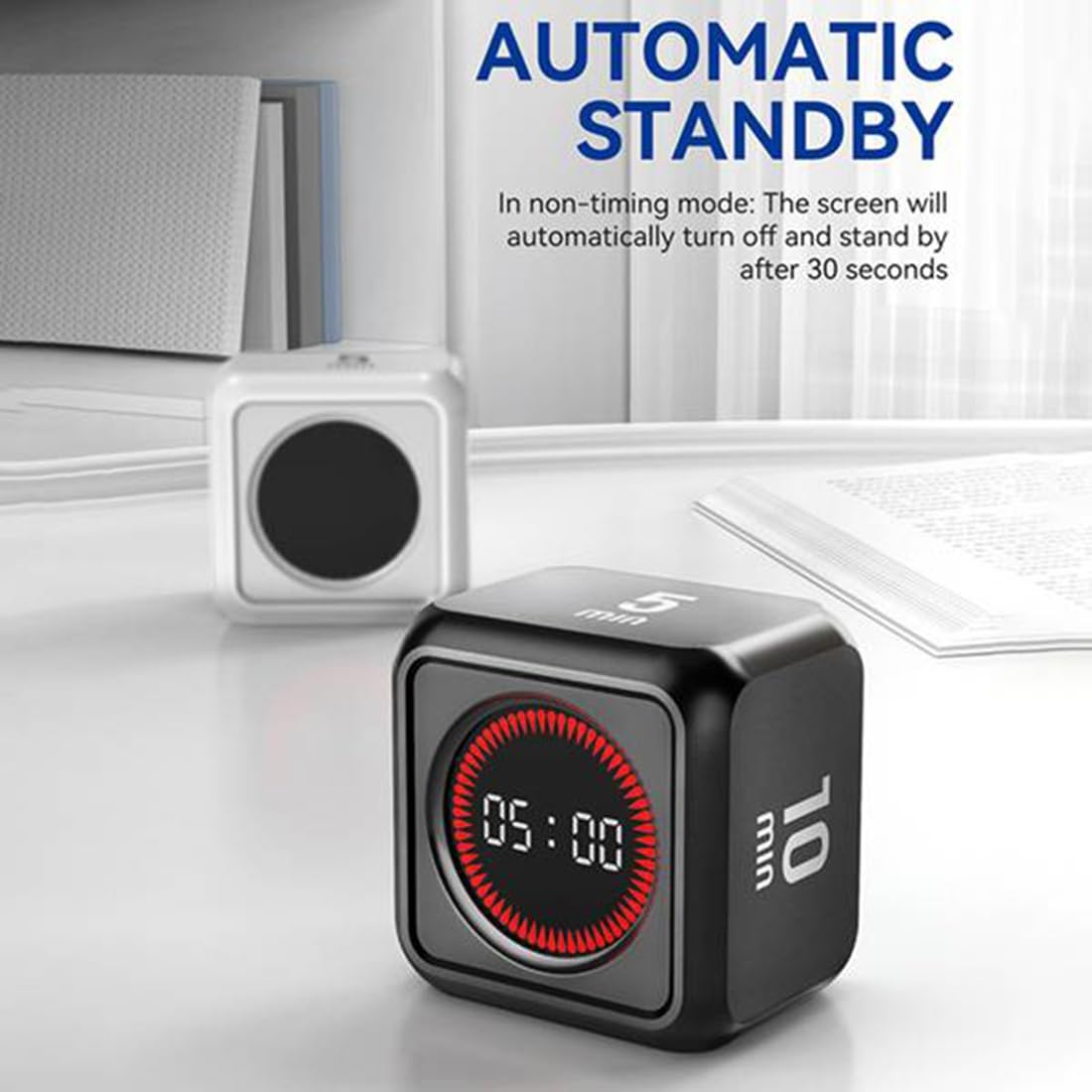 Visual Countdown Timer with 3-Stage Volume Control Silent Flashing Alert Built-in 800mAh Battery