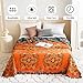 Boho Throw Blanket for Bed 100% Cotton Soft Lightweight Quilt Floral Embroidery Home Decor Breathable Orange Bed Blankets,80