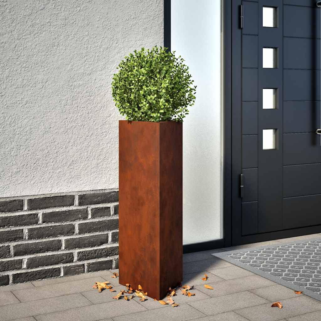 Macetero de 30 x 26 x 75 cm, acero corten, resistente a la intemperie, para jardín, balcón y terraza, moderno macetero para flores, hierbas y verduras en aspecto oxidado atemporal