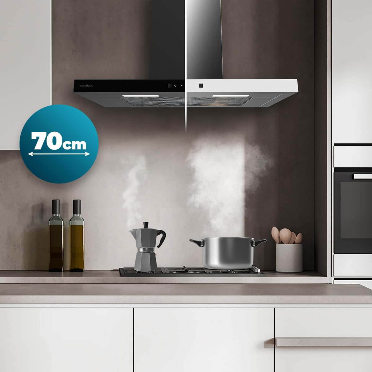 Cecotec Okap kuchenny Bolero Flux TT 704400 Black A++, 70 cm, moc ssania 413,3 m³/h, klasa A++, niewidoczna kontrola dotykowa, sterowanie ręczne, funkcja wzmacniacza, filtry zmywalne