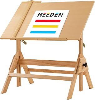 MEEDEN Adjustable Wood Drafting Table 35.5x23.5" Tiltable Art Desk with Height Adjustment, Pencil Ledge & T-Square for Artists