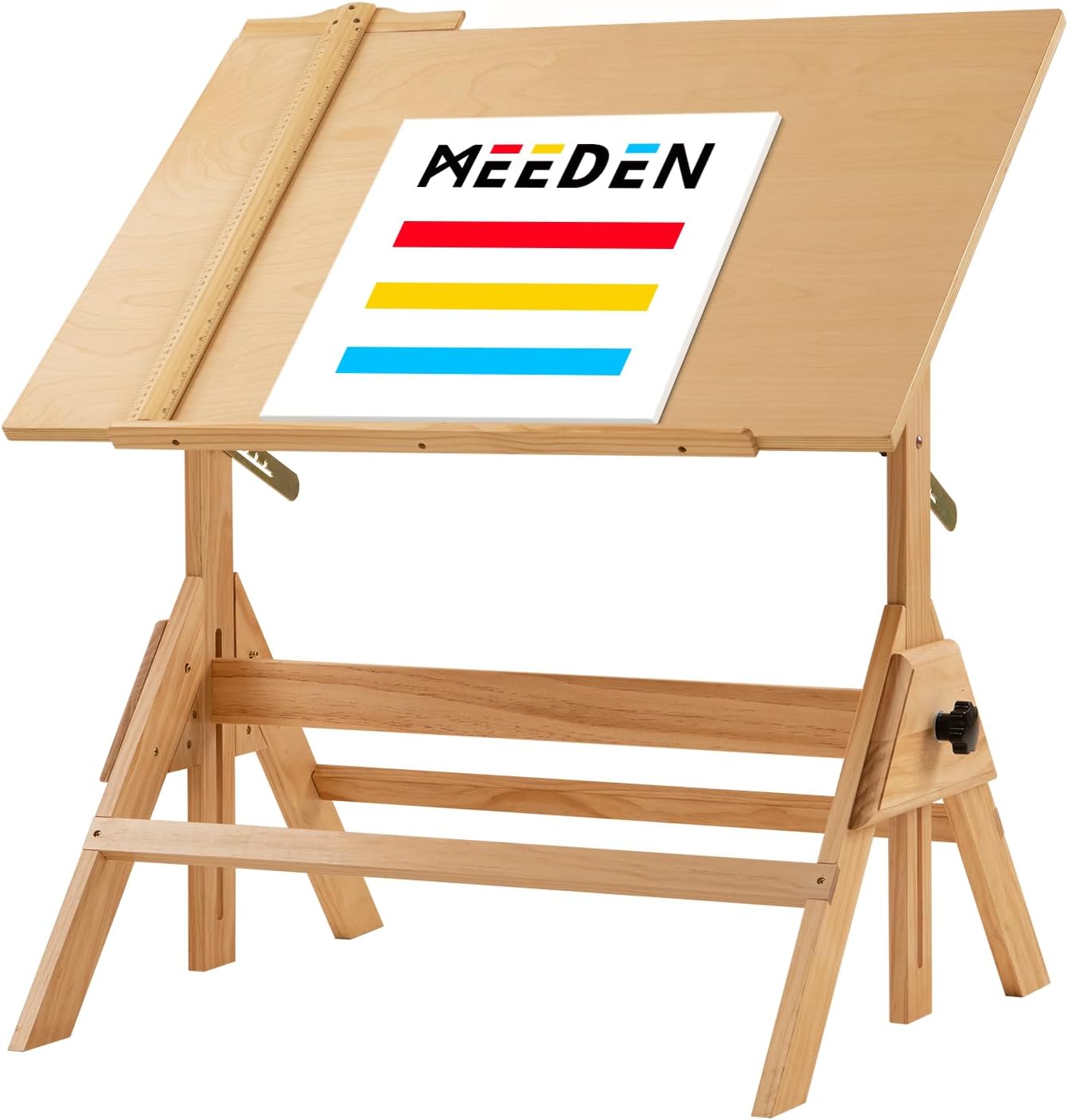 MEEDEN Wood Adjustable Drafting Table: 35.5" x 23.5" Art Drawing Desk with Various Height and Tiltable - Rustic Artist Desk with Pencil Ledge and Ruler for Writing Reading Graphic Design