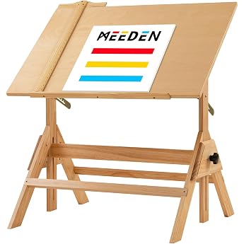 MEEDEN Solid Wood Drawing Table - 90 x 60 cm Artist Drawing Table - Studio Table - Craft Table with Height-Adjustable Worktop