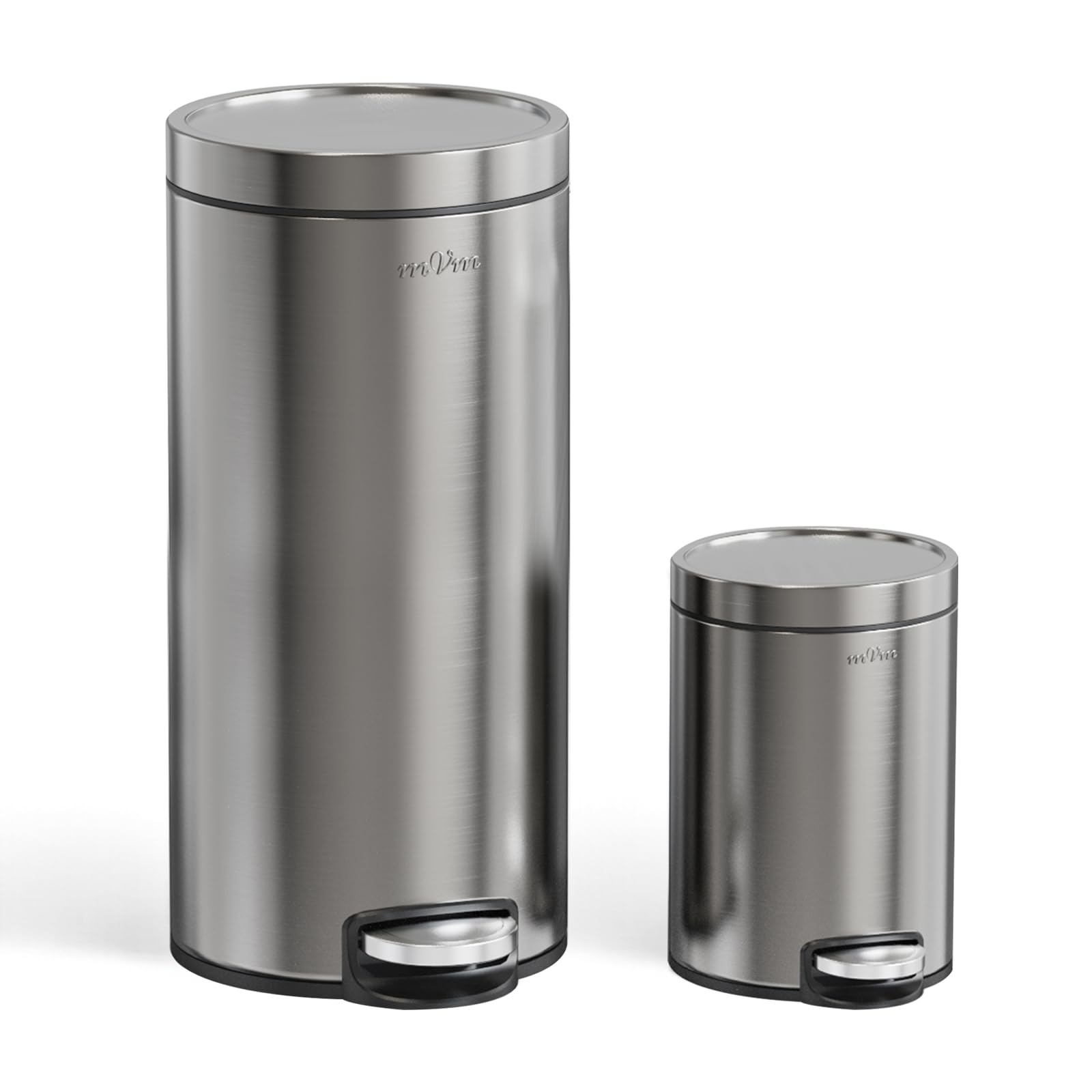 mVm Round Step Kitchen Bin with Lid,5+30L Stainless Steel Pedal Rubbish Bin,Bathroom Home Office Garbage Can with PP Bucket,Soft-Close,Fingerprint Proof,Odour Seal