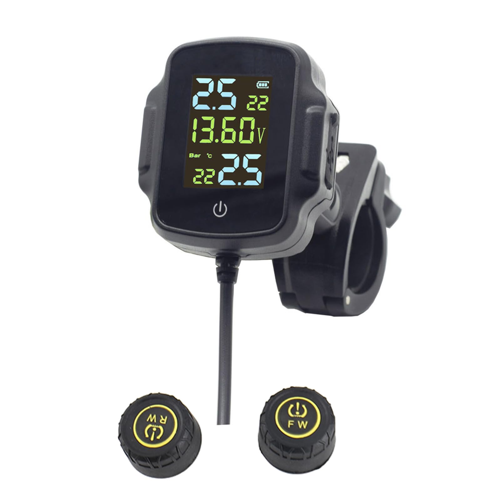 HUIOP Rilevatore di Pressione dei Pneumatici,Rilevatore di Pressione dei Pneumatici Sistema di monitoraggio del monitoraggio della Pressione dei Pneumatici per Moto con 2 sensori Esterni Impermeabili