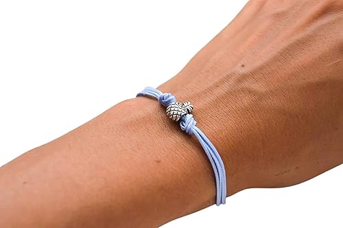 Pineapple bracelet, blue cord bracelet with a silver pineapple charm, fruit bracelet, summer jewelry, gift for her, minimalist, friendship