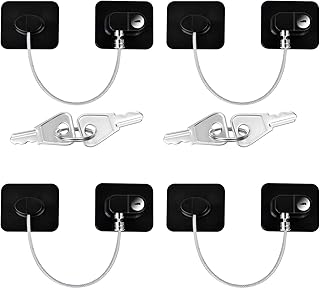 Refrigerator Lock,4 Pack Cabinet Locks Child Safety Latches with Strong Adhesives and Keys, Child Safety Strap Locks, Baby Locks for Cabinets, Drawers, Windows, Easy Install and Use（4 Pack (Black)