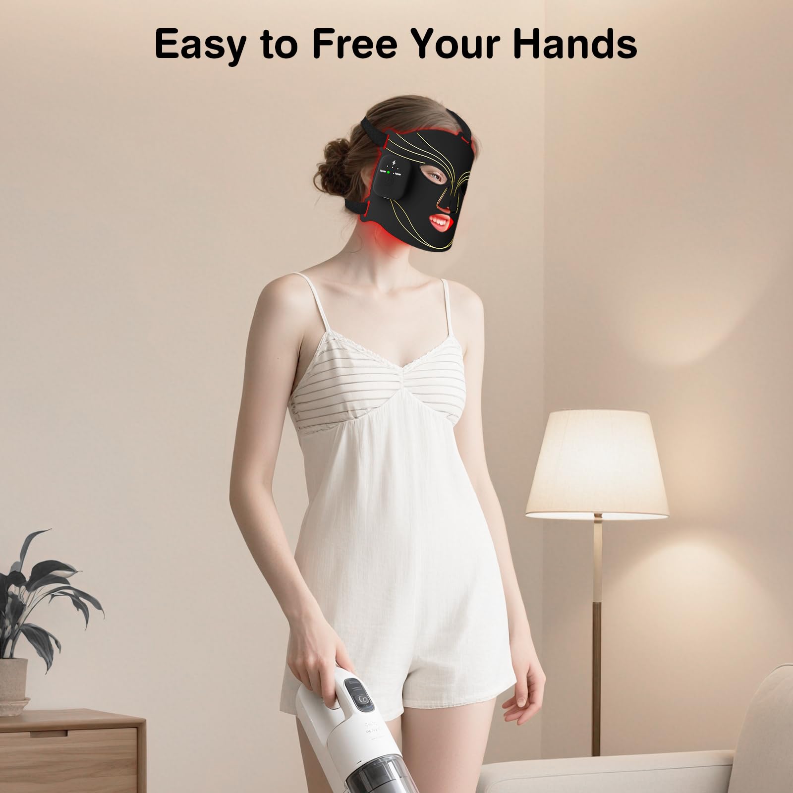 Hottoerak LED Maske Gesicht Kabellos Für Frauen, Rotlicht Maske Gesicht Für Beauty-Routine Zuhause, 660nm 850nm 415nm, 74 LEDs, Silikon Gesichtsmaske LED, 2 Modi, Timer, Augenpad