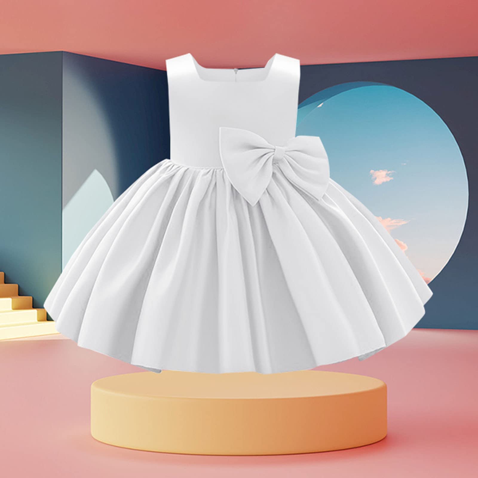 Generisch Vestito da bambina con fiore, con fiore, tutù, per bambini, matrimonio, damigella d'onore, festa di compleanno, festa formale, per il primo battesimo