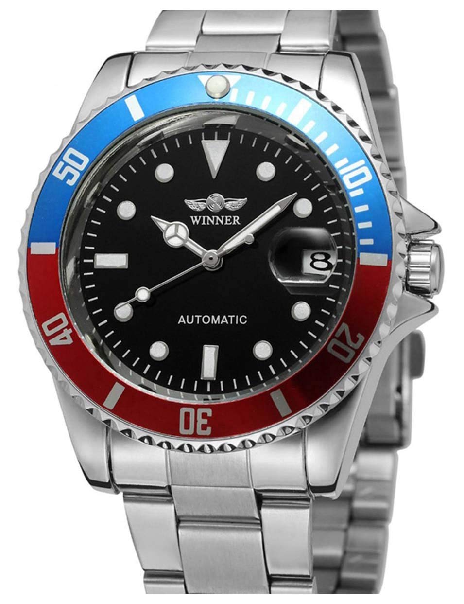 Winner - Reloj mecánico automático para hombre, marca de lujo, de acero completo, resistente al agua, con calendario
