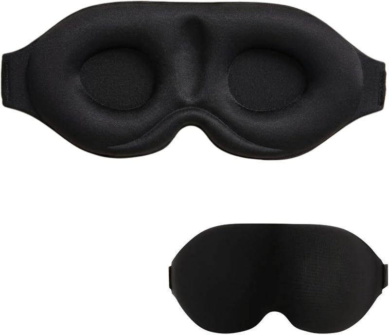 3D Contoured Sleep Mask, Soft Breathable Eye Mask for Sleeping, Light Blocking Blindfold with Adjustable Strap, Comfortable Night Eye Cover for Travel, Nap, Night Shift (1 Black)