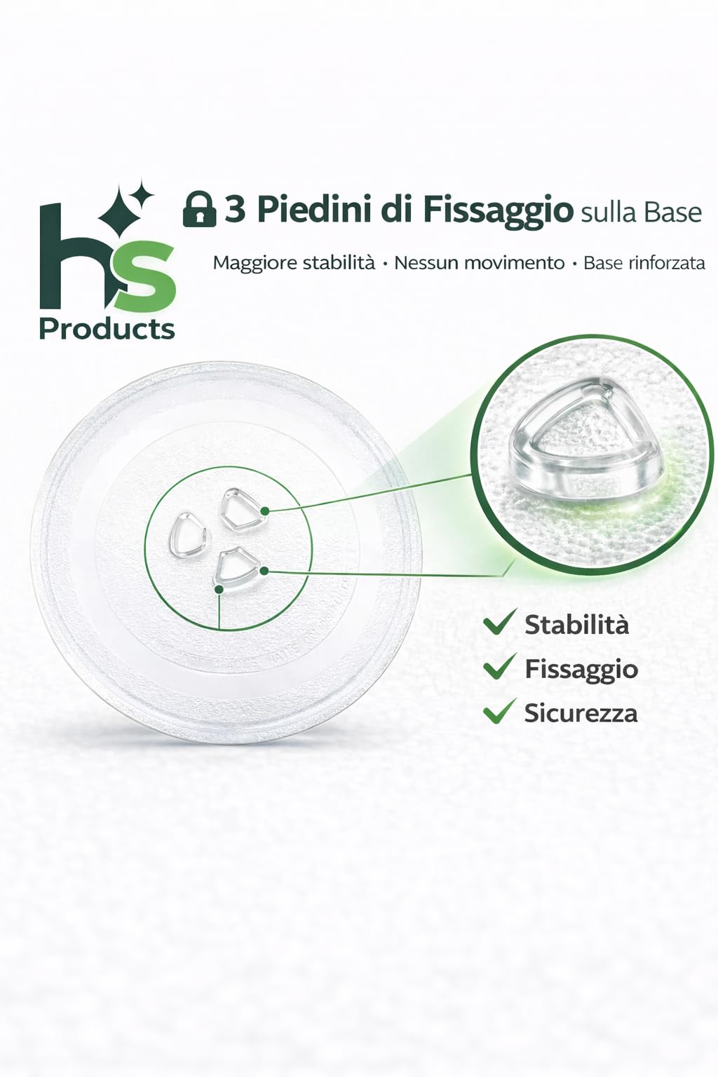 Piatto Microonde Universale 24,5 cm in Vetro Temperato – Ricambio Girevole con 3 Fissaggi Compatibile con Vari Modelli di Forni a Microonde - 3