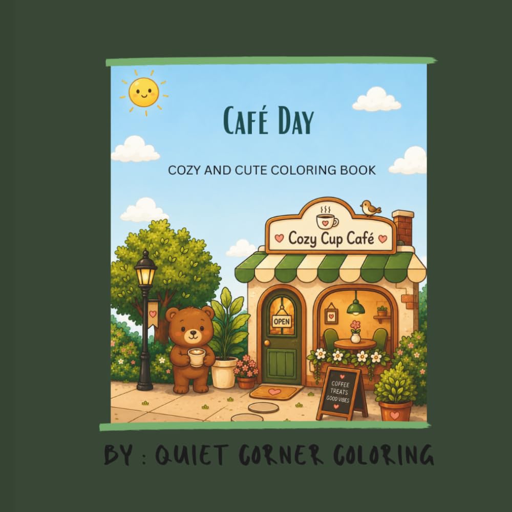 Café Day- Cozy and Cute Coloring Book: A bold and easy coloring book with animals, coffee, pastries, and sweet treats