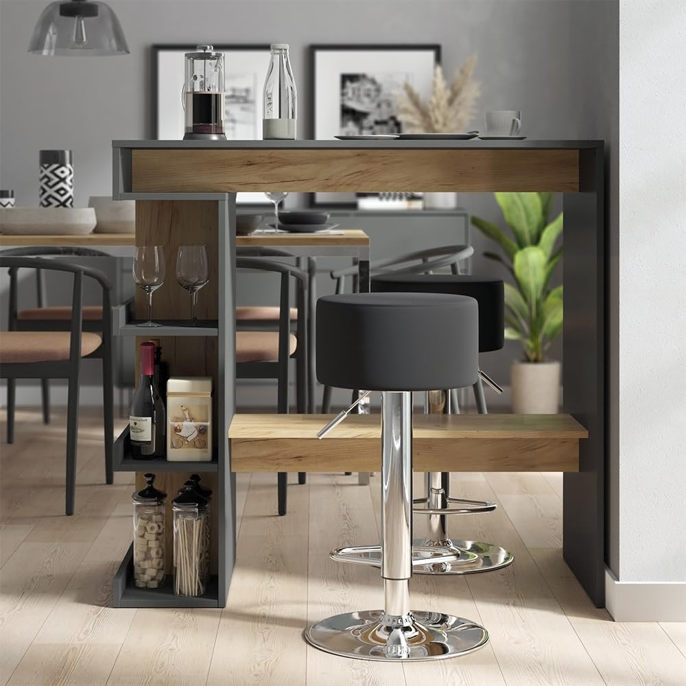 Vicco Set de Mesa de Bar Dana, Antracita/Roble Dorado, 108 x 50 cm con 2 taburetes de Bar, con estantes Abiertos para Usar como Mesa Alta